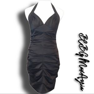 -BCBG MAXAZRIA Black Ruched Halter Dress